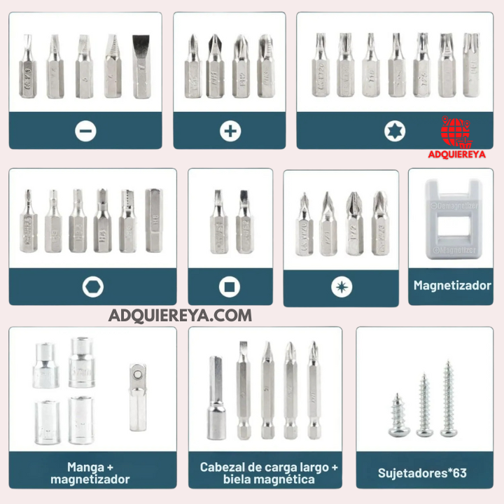 DESTORNILLADOR INALÁMBRICO CON 105 PIEZAS Y LUZ LED