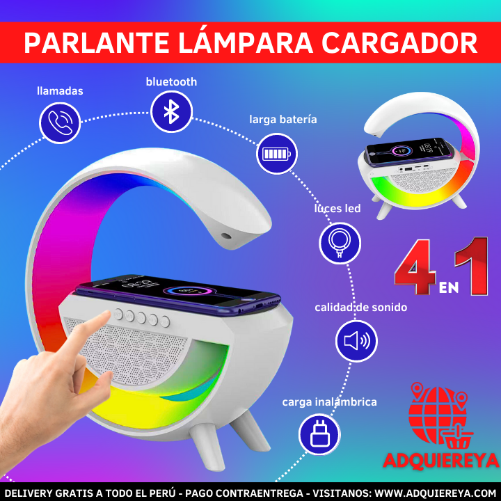 LÁMPARA MULTIFUNCIONAL 4 EN 1 (PARLANTE BLUETOOTH, LUCES LED, RADIO FM)